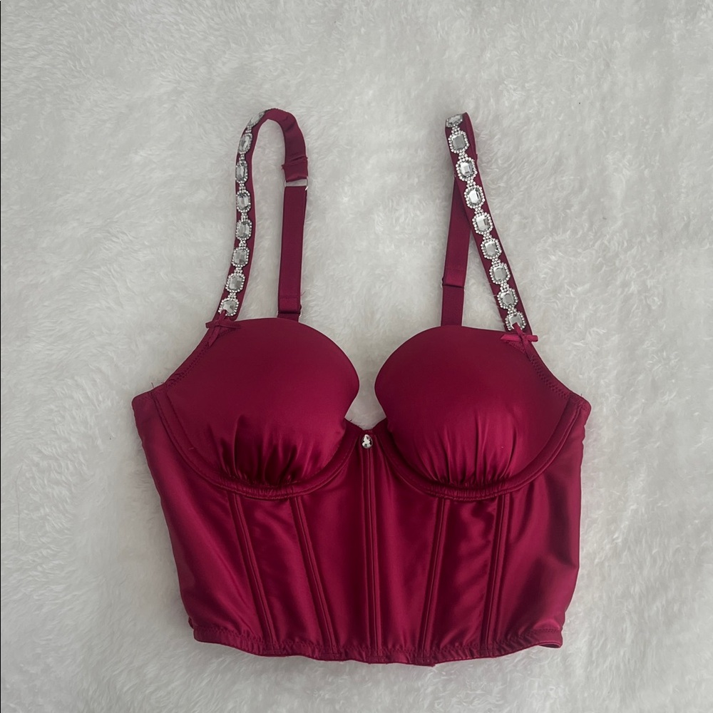 Victoria’s Secret Elegant Burgundy Bustier Top 34B (small) w Embellished Straps